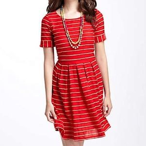 Bordeaux Red Dress with Scallop Stripes